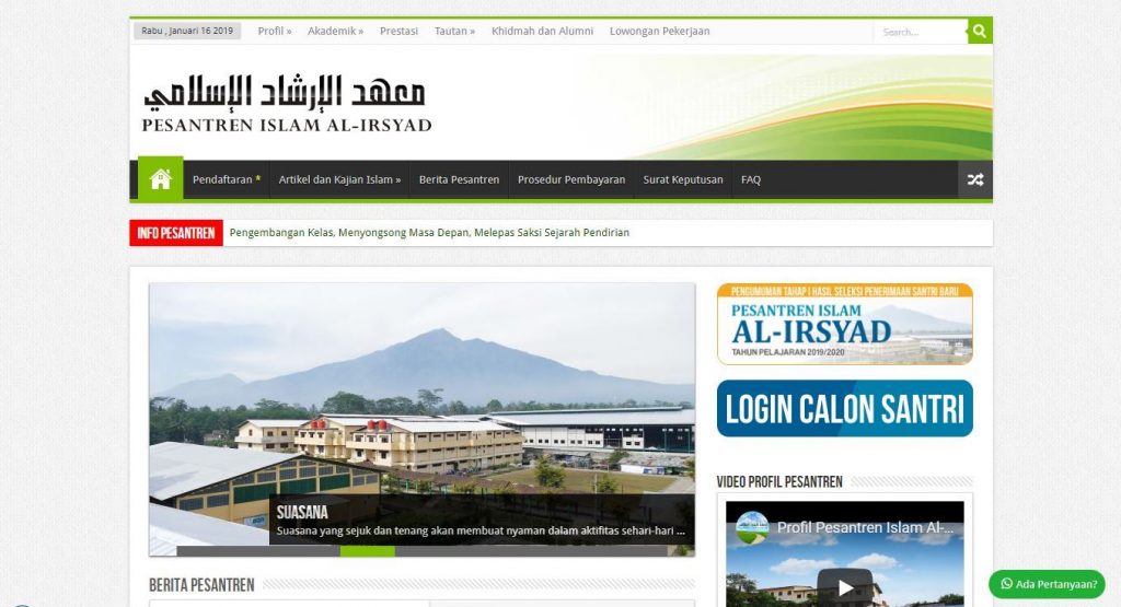 Website Pesantren Islam Al-Irsyad Tengaran